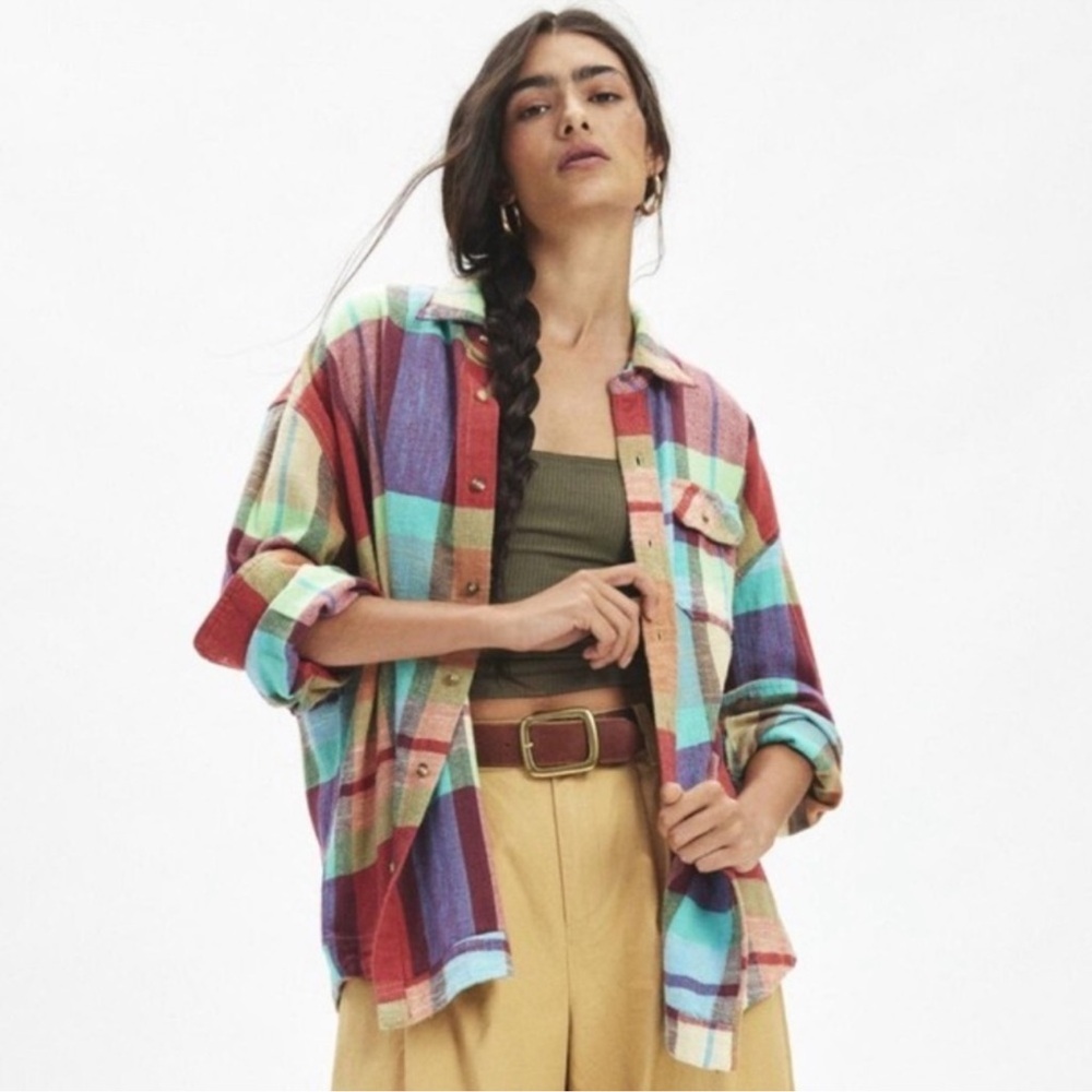 URBAN OUTFITTERS BDG Dani Oversized Plaid Flannel Shirt Buttondown Top